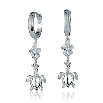 925 Silver Plumeria Honu  Earrings