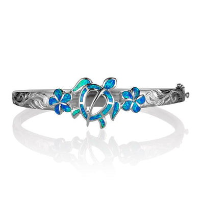 925 Silver Opal Plumeria Honu Bangle