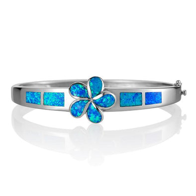 925 Silver Opal Plumeria Bangle