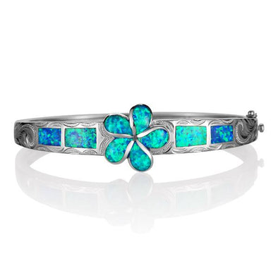 925 Silver Opal Plumeria Bangle