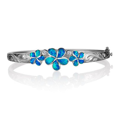 925 Silver Opal Plumeria Bangle