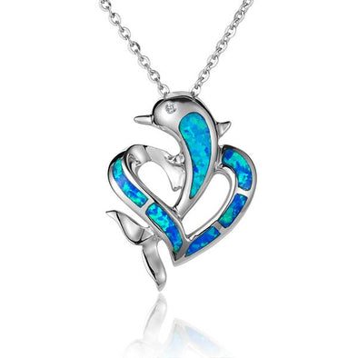 925 Silver Opal Dolphin Heart Pendant