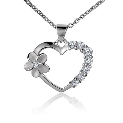 925 Silver Plumeria Heart Pendant