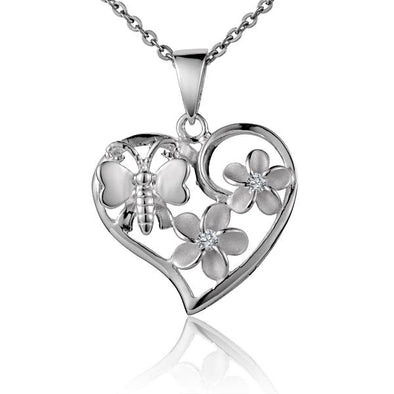 925 Silver Plumeria Heart Pendant