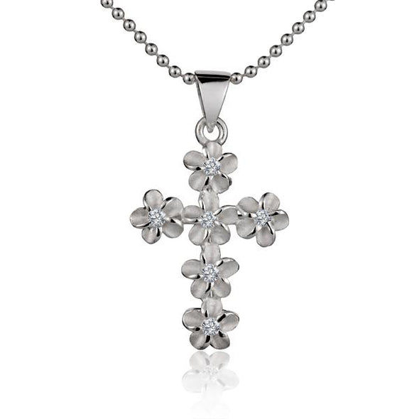 925 Silver Plumeria Cross Pendant